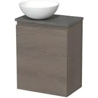 Maxaro Toiletmeubel met waskom | 41 cm Donkerbruin eiken Greeploos front Mat wit Keramiek waskom Donkergrijs beton blad