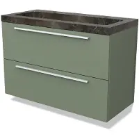Maxaro Modulo Badkamermeubel met wastafel | 100 cm Saliegroen Vlak front Natuursteen 2 lades onder elkaar