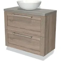 Maxaro Modulo Plato Slim Badkamermeubel voor waskom | 80 cm Eiken Kader front Grijs eiken blad 2 lades onder elkaar