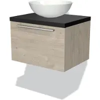 Maxaro Modulo Plato Badkamermeubel voor waskom | 60 cm Lichtgrijs eiken Vlak front Mat zwart blad 1 lade