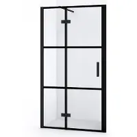 Maxaro Diamond Douchedeur | 90 cm Mat zwart Helder met 4 zwarte strepen Draaideur