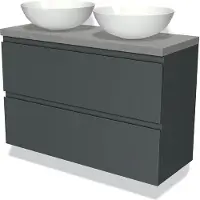 Maxaro Modulo Plato Slim Badkamermeubel voor waskom | 100 cm Donkergrijs Greeploos front Lichtgrijs beton blad 2 lades onder elkaar