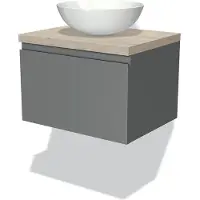 Maxaro Modulo Plato Badkamermeubel voor waskom | 60 cm Middengrijs Greeploos front Lichtgrijs eiken blad 1 lade