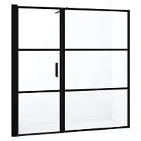 Maxaro Diamond Douchedeur | 190 cm Mat zwart Helder met 4 zwarte strepen Draaideur