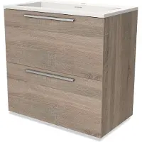 Maxaro Modulo Badkamermeubel met wastafel | 80 cm Eiken Vlak front Solid surface 2 hoge lades onder elkaar