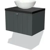 Maxaro Modulo Plato Badkamermeubel voor waskom | 60 cm Donkergrijs Lamel front Mat zwart blad 1 lade