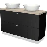 Maxaro Modulo Plato Slim Badkamermeubel voor waskom | 120 cm Mat zwart Lamel front Lichtgrijs eiken blad 2 lades onder elkaar