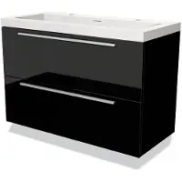 Maxaro Modulo Badkamermeubel met wastafel | 100 cm Hoogglans zwart Vlak front Solid surface 2 lades onder elkaar
