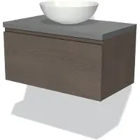 Maxaro Modulo Plato Badkamermeubel voor waskom | 80 cm Donkerbruin eiken Greeploos front Middengrijs blad 1 lade