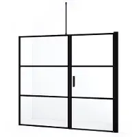 Maxaro Diamond Douchedeur | 200 cm Mat zwart Helder met 4 zwarte strepen Draaideur