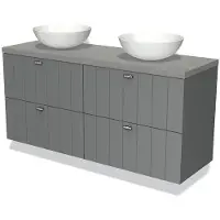 Maxaro Modulo Plato Badkamermeubel voor waskom | 140 cm Middengrijs Lamel front Lichtgrijs beton blad 4 lades