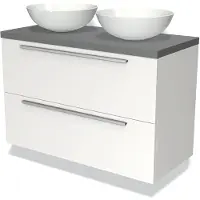 Maxaro Modulo Plato Badkamermeubel voor waskom | 100 cm Mat wit Vlak front Middengrijs blad 2 lades onder elkaar