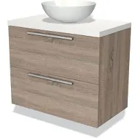 Maxaro Modulo Plato Badkamermeubel voor waskom | 80 cm Eiken Vlak front Mat wit blad 2 lades onder elkaar