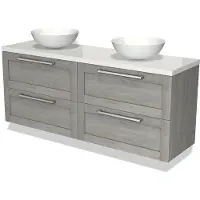 Maxaro Modulo Plato Badkamermeubel voor waskom | 160 cm Grijs eiken Kader front Hoogglans wit blad 4 lades