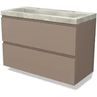 Maxaro Modulo Badkamermeubel met wastafel | 100 cm Taupe Greeploos front Beton 2 lades onder elkaar
