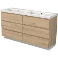 Maxaro Modulo Badkamermeubel met wastafel | 160 cm Lichtbruin eiken Greeploos front Mineraalmarmer 6 lades