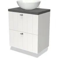 Maxaro Modulo Plato Slim Badkamermeubel voor waskom | 60 cm Mat wit Lamel front Donkergrijs beton blad 2 lades onder elkaar