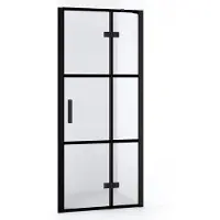 Maxaro Diamond Douchedeur | 80 cm Mat zwart Helder met 4 zwarte strepen Draaideur