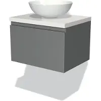 Maxaro Modulo Plato Badkamermeubel voor waskom | 60 cm Middengrijs Greeploos front Hoogglans wit blad 1 lade