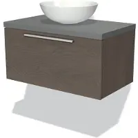 Maxaro Modulo Plato Badkamermeubel voor waskom | 80 cm Donkerbruin eiken Vlak front Middengrijs blad 1 lade