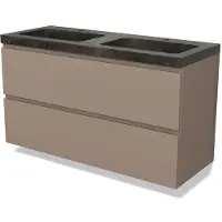 Maxaro Modulo Badkamermeubel 120cm met wastafel, 2 lades, Taupe, Greeploos front | Badkamermeubel Beige | Beige Badkamerkast | Taupe Badkamermeubel