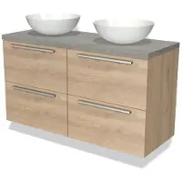 Maxaro Modulo Plato Badkamermeubel voor waskom | 120 cm Lichtbruin eiken Vlak front Grijs eiken blad 4 lades