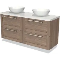 Maxaro Modulo Plato Badkamermeubel voor waskom | 140 cm Middenbruin eiken Kader front Hoogglans wit blad 4 lades