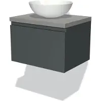 Maxaro Modulo Plato Badkamermeubel voor waskom | 60 cm Donkergrijs Greeploos front Lichtgrijs beton blad 1 lade