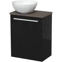 Maxaro Toiletmeubel met waskom | 41 cm Zwart eiken Vlak front Hoogglans wit Keramiek waskom Donkerbruin eiken blad