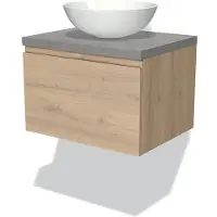 Maxaro Modulo Plato Badkamermeubel voor waskom | 60 cm Lichtbruin eiken Greeploos front Lichtgrijs beton blad 1 lade