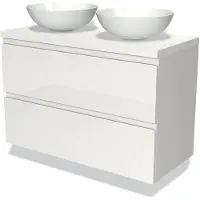 Maxaro Modulo Plato Badkamermeubel voor waskom | 100 cm Hoogglans wit Greeploos front Mat wit blad 2 lades onder elkaar