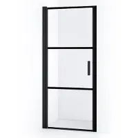 Maxaro Diamond Douchedeur | 80 cm Mat zwart Helder met 4 zwarte strepen Draaideur