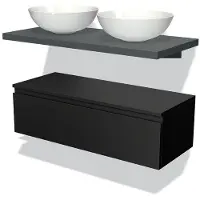 Maxaro Modulo Plato Badkamermeubel voor waskom | 100 cm Mat zwart Greeploos front Donkergrijs blad Laag zwevend
