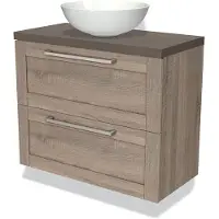 Maxaro Modulo Plato Slim Badkamermeubel voor waskom | 80 cm Eiken Kader front Donkerbruin eiken blad 2 lades onder elkaar