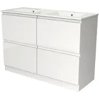 Maxaro Modulo Badkamermeubel met wastafel 120cm Hoogglans wit Greeploos Keramiek 4 lades | Badkamermeubel Wit | Wit Badmeubel | Wastafelmeubel Wit