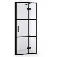 Maxaro Diamond Douchedeur | 80 cm Mat zwart Helder met 4 zwarte strepen Draaideur