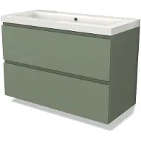 Maxaro Modulo Badkamermeubel met wastafel | 100 cm Saliegroen Greeploos front Mineraalmarmer 2 lades onder elkaar