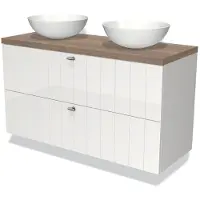Maxaro Modulo Plato Badkamermeubel voor waskom | 120 cm Hoogglans wit Lamel front Middenbruin eiken blad 2 lades onder elkaar