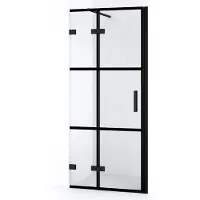 Maxaro Diamond Douchedeur | 80 cm Mat zwart Helder met 4 zwarte strepen Draaideur