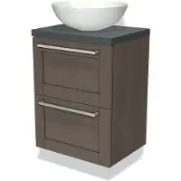 Maxaro Modulo Plato Slim Badkamermeubel voor waskom | 50 cm Donkerbruin eiken Kader front Donkergrijs blad 2 lades onder elkaar