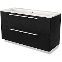 Maxaro Modulo Badkamermeubel met wastafel | 120 cm Zwart eiken Vlak front Mineraalmarmer 2 lades onder elkaar