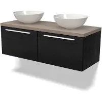 Maxaro Modulo Plato Badkamermeubel voor waskom | 120 cm Zwart eiken Vlak front Eiken blad 2 lades naast elkaar