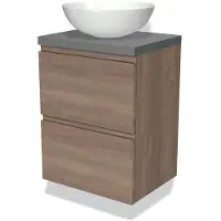 Maxaro Modulo Plato Slim Badkamermeubel voor waskom | 50 cm Middenbruin eiken Greeploos front Middengrijs blad 2 lades onder elkaar