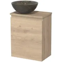 Maxaro Toiletmeubel met waskom | 41 cm Lichtbruin eiken Greeploos front Blue stone Natuursteen waskom Lichtbruin eiken blad