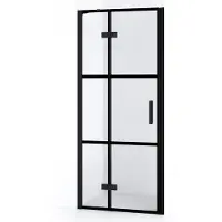 Maxaro Diamond Douchedeur | 80 cm Mat zwart Helder met 4 zwarte strepen Draaideur