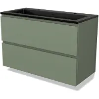 Maxaro Modulo Badkamermeubel met wastafel | 100 cm Saliegroen Greeploos front Quartz 2 lades onder elkaar