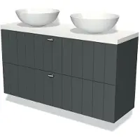 Maxaro Modulo Plato Slim Badkamermeubel voor waskom | 120 cm Donkergrijs Lamel front Mat wit blad 2 lades onder elkaar