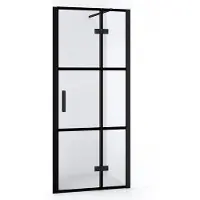 Maxaro Diamond Douchedeur | 80 cm Mat zwart Helder met 4 zwarte strepen Draaideur