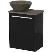 Maxaro Toiletmeubel met waskom | 41 cm Zwart eiken Vlak front Blue stone Natuursteen waskom Donkerbruin eiken blad