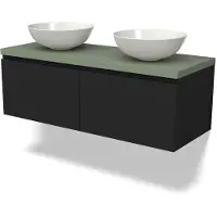 Maxaro Modulo Plato Badkamermeubel voor waskom | 120 cm Mat zwart Greeploos front Saliegroen blad 2 lades naast elkaar